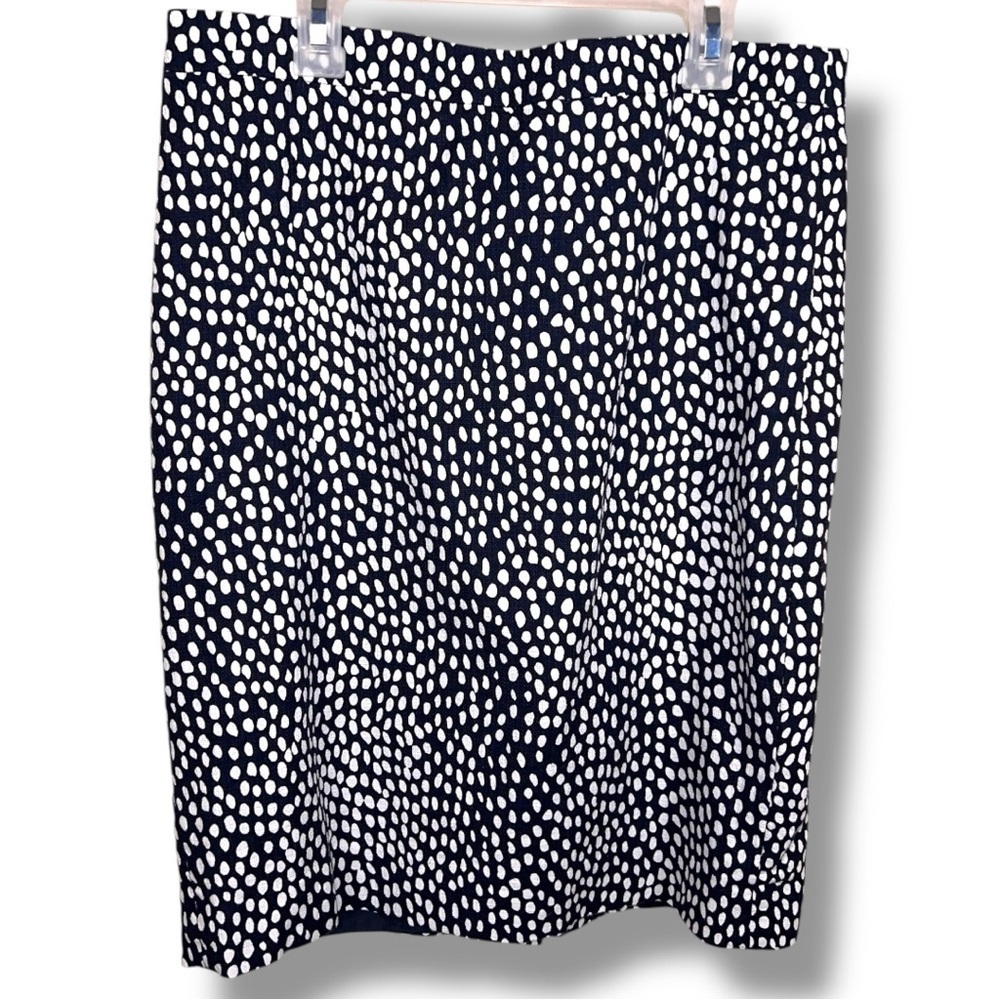 Size 6 J Crew Navy Blue White Dot Print Pencil Skirt Retro Pinup Classic